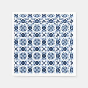 Blue Watercolor Mediterranean Tile Napkin