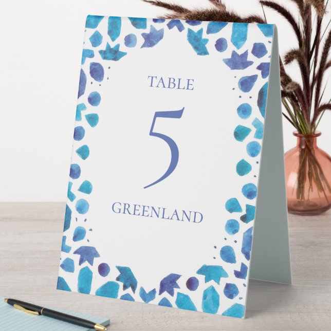 Blue Watercolor Mediterranean Tile Wedding (In SItu (Table))