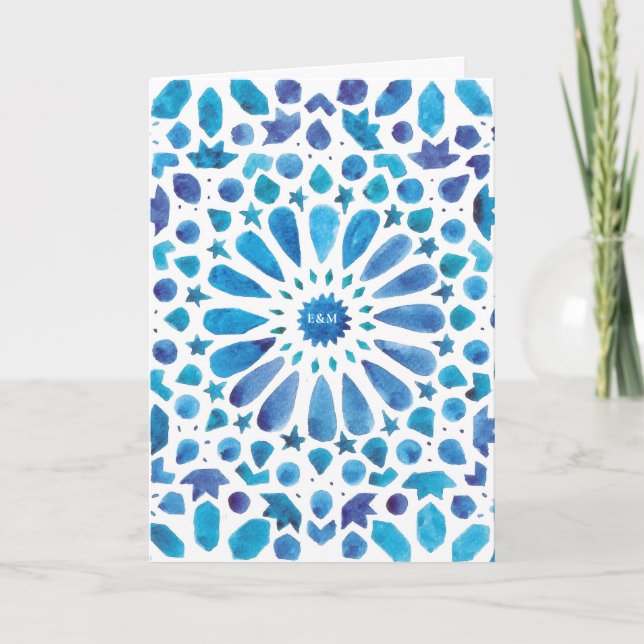 Blue Watercolor Meditteranean Tile Pattern Folded Programme (Front)