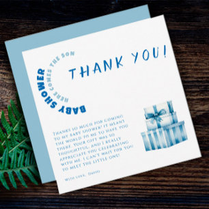 Blue watercolor minimalist baby shower boy thank you card
