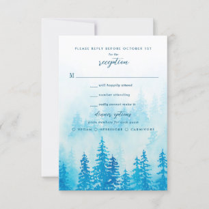 Blue Watercolor Misty Forest RSVP Card