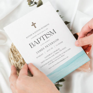 Blue Watercolor Modern Boy Baptism Invitation