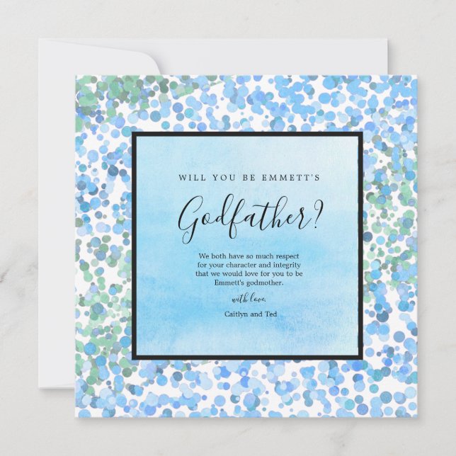 Blue Watercolor Modern Godfather Proposal Card (Front)