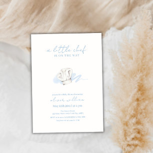 Blue Watercolor Modern Little Chef Baby Shower Invitation