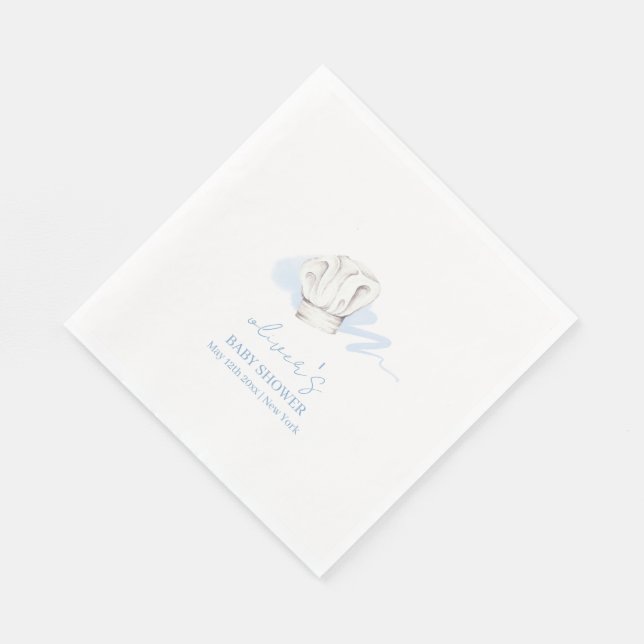 Blue Watercolor Modern Little Chef Baby Shower Napkin (Corner)