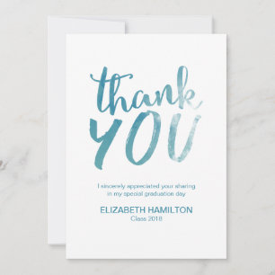 Blue Watercolor Modern Script Graduation Thank You Card