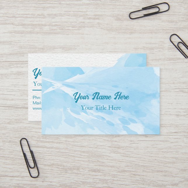 Blue Watercolor Modern Trendy Textured Business Card (Front/Back In Situ)