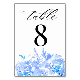 Blue Watercolor Modern Wedding Table Number