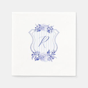 Blue Watercolor Monogram Floral Napkins