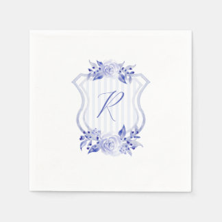 Blue Watercolor Monogram Floral Napkins