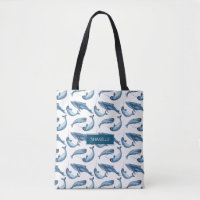Blue Watercolor Monogrammed Whale and Narwhal