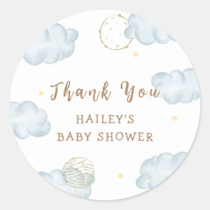 Blue Watercolor Moon Star Cloud Boy Baby Shower Classic Round Sticker