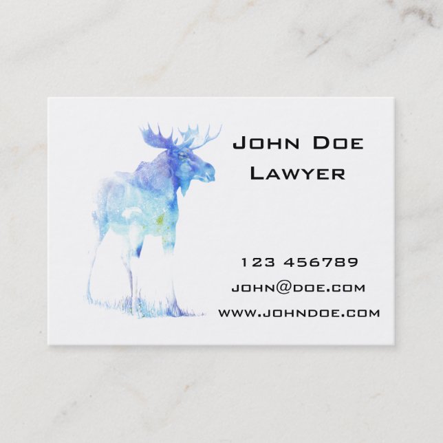 Blue watercolor Moose illustration Business Card (Front)
