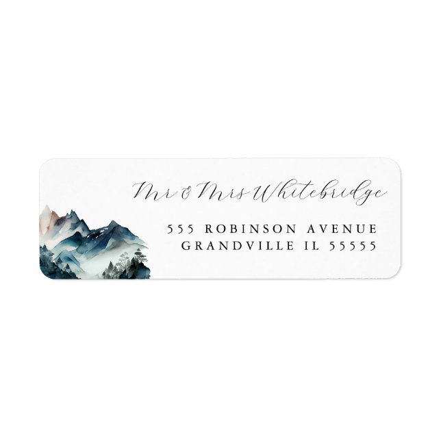 Blue Watercolor Mountain Address Label (Front)