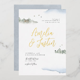 Blue Watercolor Mountain Destination Wedding