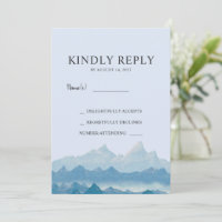 Blue watercolor mountain range wedding RSVP