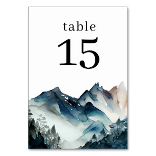 Blue Watercolor Mountain Table Number