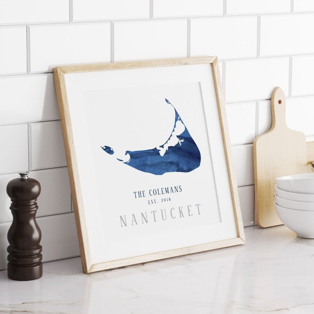 Blue Watercolor Nantucket Map Family Establised Poster (Creator Uploaded)