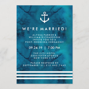 Blue Watercolor Nautical Post Wedding Ceremony Invitation