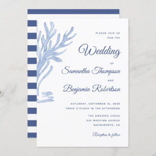 Blue Watercolor Nautical Wedding Beach Theme Invitation