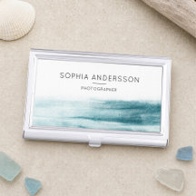 Blue Watercolor Ocean Business Card Holder