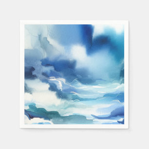 Blue Watercolor Ocean Water Waves Birthday Party Napkin