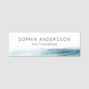 Blue Watercolor Ocean Waves Name Tag