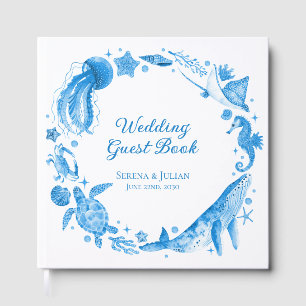 Blue Watercolor Ocean Wreath Wedding Guest Book