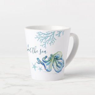 Blue Watercolor Octopus Latte Mug