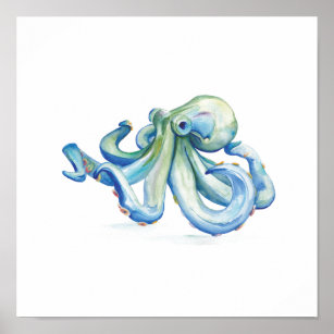 Blue Watercolor Octopus Poster