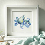 Blue Watercolor Octopus Poster<br><div class="desc">This unique watercolor painting features a vibrant blue octopus in shades of blue and green, perfect for adding a touch of beach art to any room. Ideal for beach houses and seaside homes, this piece complements coastal decor and nautical themes, making it a versatile addition to bedrooms, bathrooms, or living...</div>