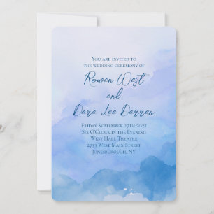 Blue Watercolor Ombre Painting Wedding Invitation