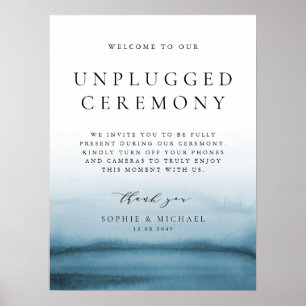 Blue Watercolor Ombre Unplugged Wedding Ceremony Poster