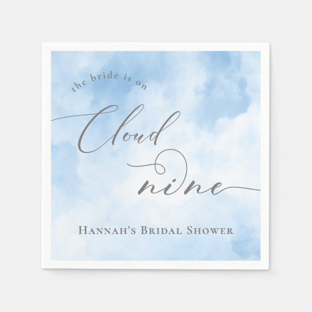Blue Watercolor On Cloud 9 Bridal Shower Napkin (Front)