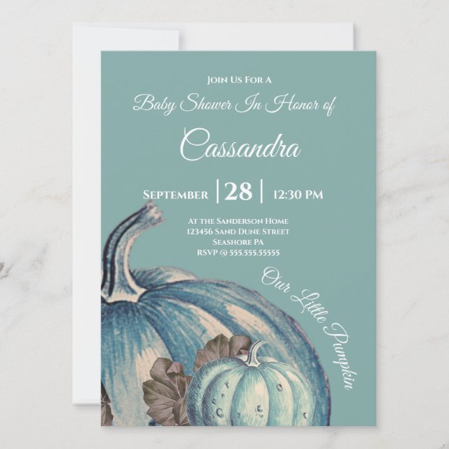 Blue Watercolor Our little Pumpkin Baby Shower (Front)