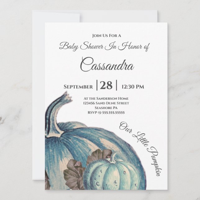 Blue Watercolor Our little Pumpkin Baby Shower  (Front)