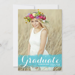 Blue Watercolor Overlay Photo Graduation Invitation