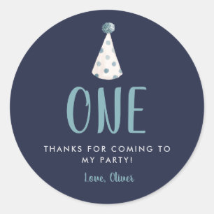 Blue Watercolor Party Hat 1st Birthday Party Classic Round Sticker
