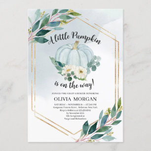 Blue watercolor pastel greenery little pumpkin invitation