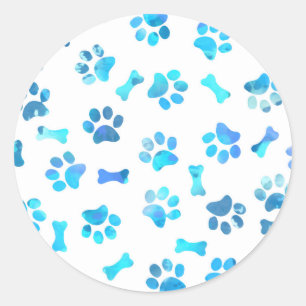 Blue Watercolor Paw Prints Classic Round Sticker