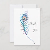 Blue watercolor peacock feather illustration