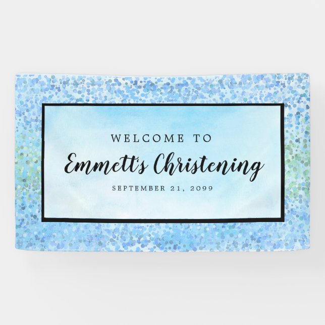 Blue Watercolor Personalised Christening Banner (Horizontal)
