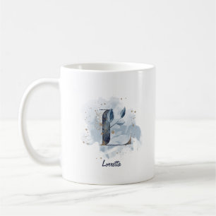 Blue Watercolor Personalised Name Letter Initial L Coffee Mug