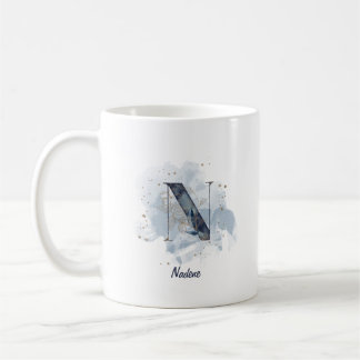 Blue Watercolor Personalised Name Letter Initial N Coffee Mug