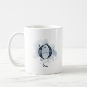 Blue Watercolor Personalised Name Letter Initial O Coffee Mug