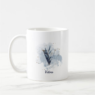 Blue Watercolor Personalised Name Letter Initial V Coffee Mug