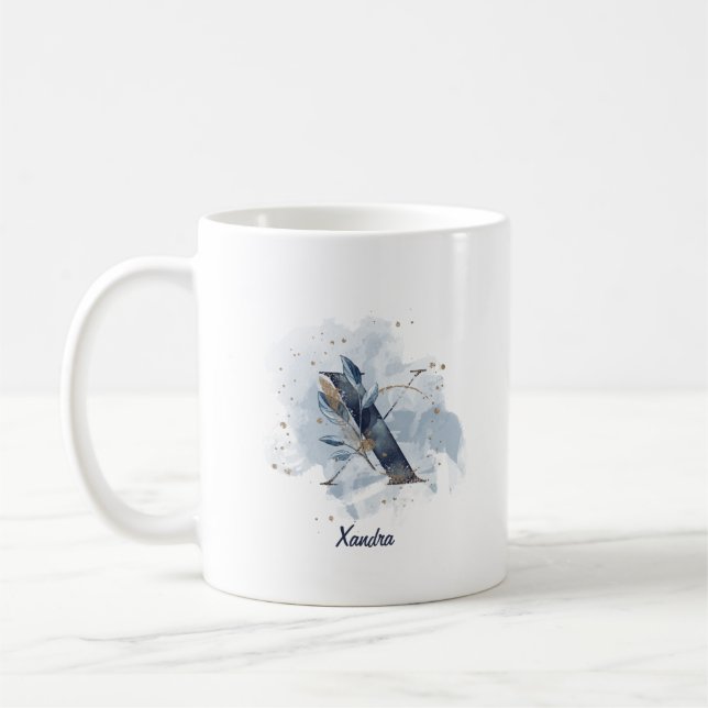 Blue Watercolor Personalised Name Letter Initial X Coffee Mug (Left)