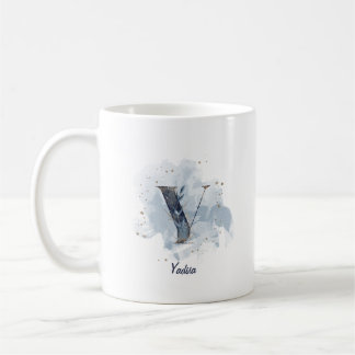 Blue Watercolor Personalised Name Letter Initial Y Coffee Mug