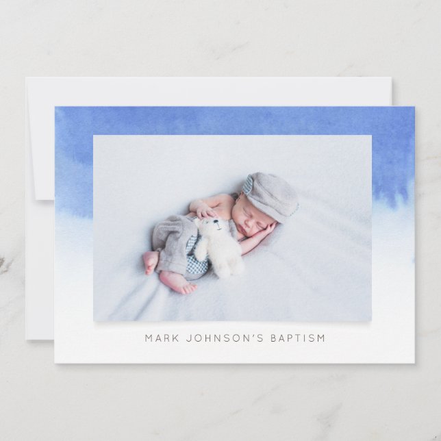 Blue Watercolor Photo Baptism Party Invitation (Front)