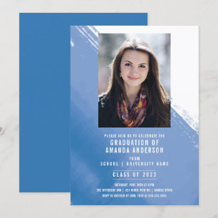 Blue Watercolor Photo Graduation Party Invitation